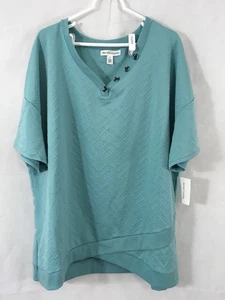 Neu mit Etikett New York Wäsche Damen Kurzarm V-Ausschnitt Tunika Top Größe 3X mintgrün - Bild 1 von 8