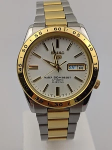  Seiko 5 Automatic White Dial Bicolor Gold/Silber Edelstahl Herrenuhr - Bild 1 von 4