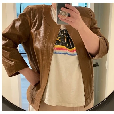 Chaqueta Bradley Bayou 100 % cuero genuino para mujer talla L marrón manga 3/4 bolsillos  Foto 1 de 4