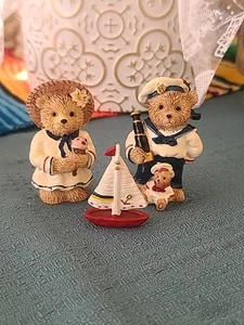 Boy and Girl Sailor Bear Figurines w/Mini Sailboat  - Picture 1 of 5