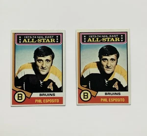 Lote de 2 tarjetas 1974-75 Topps 129 Phil Esposito All Star - Imagen 1 de 2