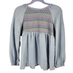 Matilda Jane Girls Chambray Embroidered Long Sleeve Top Size 8 - Picture 1 of 8