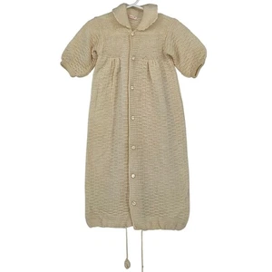 Vintage Matsuya Ginza Tokyo Knit Baby Sleeping Sack Button Up Half Sleeve Yellow - Picture 1 of 5