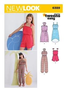 NEW LOOK 6389 GIRLS' JUMPSUIT ROMPER & DRESSES Easy Sewing pattern Ages 8 - 16 - Picture 1 of 7