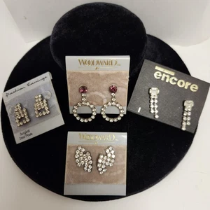 Vintage Crystal Rhinestone Earrings Pierced Silver-tone 4 Pairs  - Picture 1 of 9