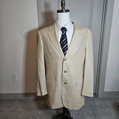 Jos A Bank Abrigo Deportivo Chaqueta Traje Blazer Hombre 42L 100% Seda Beige 3-Btn Foto 1 de 4