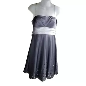 Dressbarn Cocktailkleid Damen Gr. 8 M grau silber Punkte ärmellos Blase Knie - Bild 1 von 12