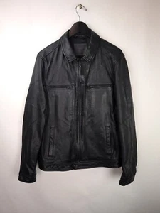 ALLSAINTS Giacca Bomber Uomo Tg L LUCK Pelle Nera Zip Pelle di Pecora - Foto 1 di 11