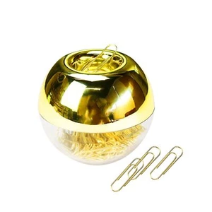 Magnetic Gold Paper Clips Holder 1" Paper Clips Modern Desk Organizer Stationery - Picture 1 of 8