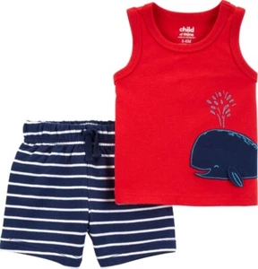 Carter's 2 Pc Short & Top Set Blue Whale Stripes Boys Toddler Sizes Pull-On - Picture 1 of 5