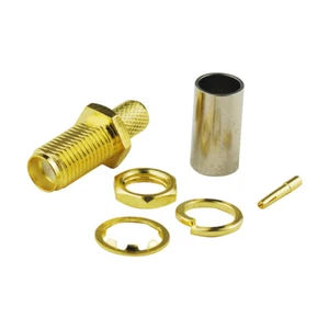 2x SMA Female Bulkhead Crimp Connector for RG58 LMR-195 RG400 RG142 Cable - Picture 1 of 3