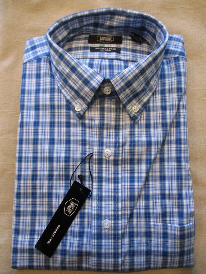 NUEVA CAMISA DE VESTIR BERKLEY JENSEN CUELLO ALTO-AQUA/WH/BL CUADROS 15 15.5 34/35 Foto 1 de 1