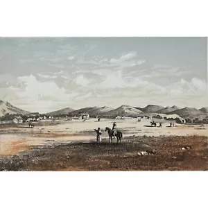 ca. Original FARBIGE Lithographie von 1855 - FORT OWEN FLATHEAD VILLAGE - - Bild 1 von 2