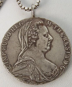 1780 Austria Silver Coin Austrian Queen Maria Theresia 2.3mm Box Chain Necklace - Picture 1 of 7