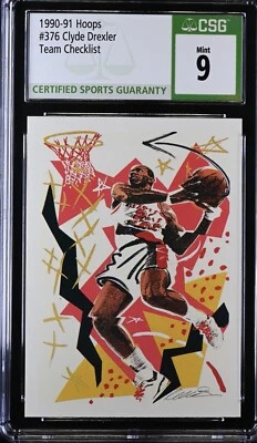 1990 NBA Hoops Clyde Drexler #376 Checklist Trailblazers CSG 8.5 NM/Mint+ - Image 1 of 2