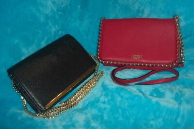 2 (Rojo VICTORIA SECRET-Negro MERONA Nuevo) Bandolera Cartera Organizador-Correa de Cadena Foto 1 de 4