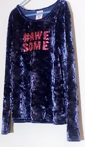 365 Kids Navy Blue Sequence #Awesome Long Sleeve Soft - Picture 1 of 7