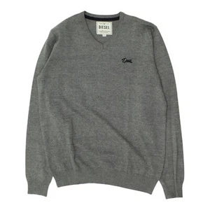 Jersey gris Diesel para hombre | Suéter tejido cuello en V de diseñador vintage elegante informal - Imagen 1 de 5