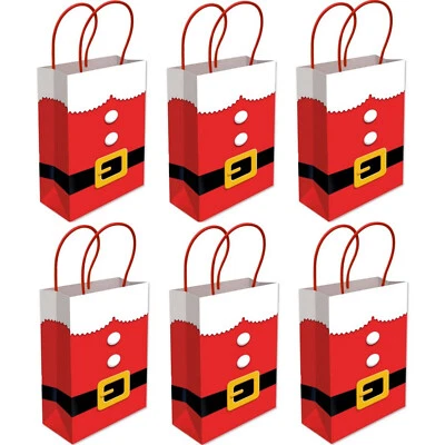 PLAYWRITE Christmas Gift Bags x6 Santa Red Paper Party Loot Bag With Handles Recyclable