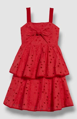 $295 Vestido Marchesa Notte Niños Niñas Rojo Niños Ojales Bordado en Niveles Talla 10 Foto 1 de 3