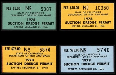 California Suction Dredge Permits 1976 1978 1979 Dept of Fish and Game - Mint NH - Image 1 of 4