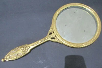 ANCIEN MIROIR FACE A MAIN STYLE EMPIRE MONTURE laiton doré hand mirror french - Photo 1/4