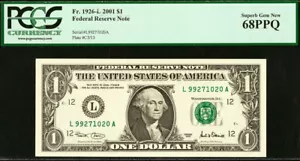 Top Pop 2001 $1 FRN PCGS 68PPQ highest graded San Francisco Fr 1926-L - Picture 1 of 3
