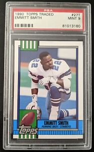 1990 TOPPS TRADED EMMITT SMITH #27T PSA MINT 9 RC ROOKIE CARD - GRADED