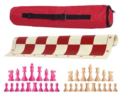 Juego de ajedrez ponderado Red Archer - Tablero de vinilo, bolsa con piezas rosas y naturales Foto 1 de 4