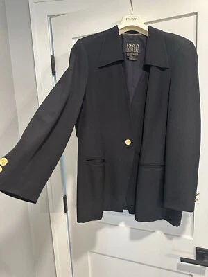 Blazer Chaqueta Escada Couture Azul Marino Oscuro/Negro Seda, Talla 42 Foto 1 de 4