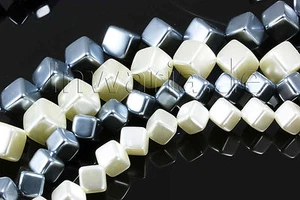 Wax Beads Cube 10/14 Mm Beads 10 Pcs. Pearl Pearl White Silver Gray, WP-50 - Picture 1 of 3