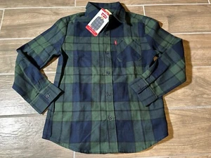 Vtg NEW Levis Youth Shirt Boys 8 Green Blue Plaid Flannel Button Up Long Sleeve - Picture 1 of 4