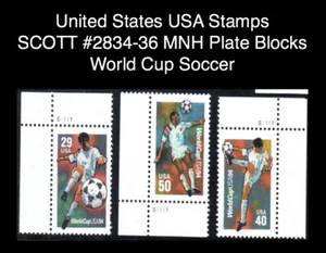 United States USA Stamps SCOTT #2834-36 MNH Plate Blocks World Cup Soccer - Picture 1 of 1