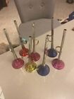 7 Antique Tin Horn Christmas Tree Ornaments Vintage Retro Pink Blue Yellow