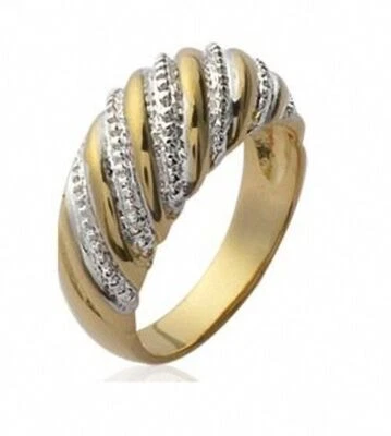 Bague Bicolore Rangs Zirconium Plaqué Or 18 Carats T48 À 68 CHOIX - Photo 1/3