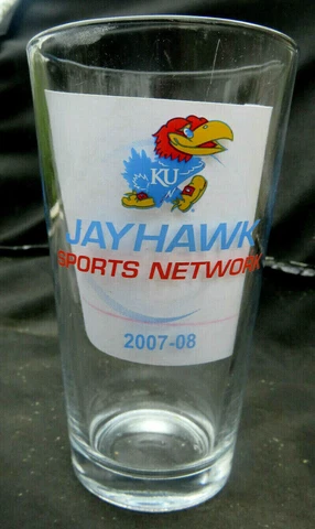 KANSAS JAYHAWK KU SPORTS NETWORK 2007-08 BUD LIGHT Pint Beer Glass ~ Jayhawks Cover