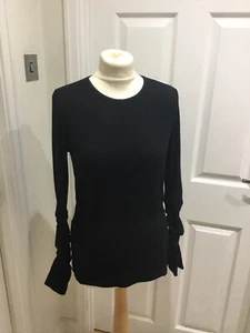 ME & EM Black Narrow Rib T-shirt blouse, Open Back Detail Sz12 Runched Sleeves - Picture 1 of 17