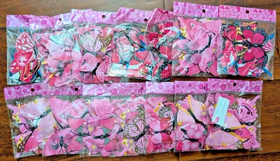 Lot of 168 Unused Pink 3D Butterflies Magnetic & Wall Stickers 14 Bags x 12 Each - Image 1 of 4