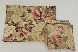 6 manteles individuales de tela floral con 5 servilletas a juego ~ aspecto de tapiz ~ ciruela verde rosa - Imagen 1 de 16