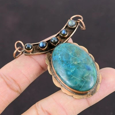 Sisters Day Deal Copper Chrysocolla Stone Labradorite Engagement Pendant Jewelry - Изображение 1 из 4
