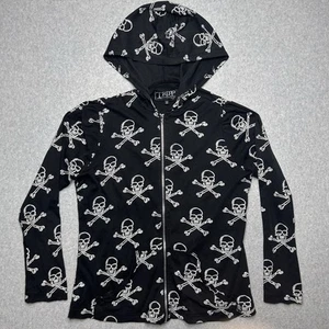 Y2K TRIPP NYC Skull Print AOP Distressed Zip Up Hoodie Size Large Grunge Goth - Bild 1 von 16