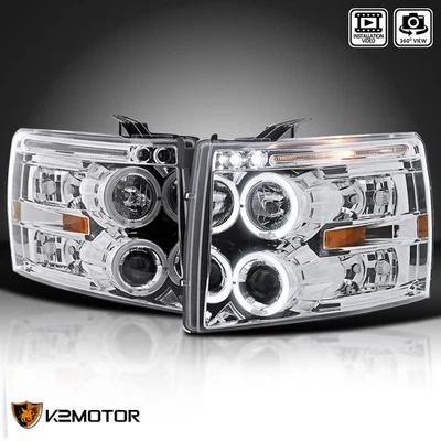 Fits 2007-2013 Chevy Silverado 1500 2500HD 3500HD LED Halo Projector Headlights - Изображение 1 из 4