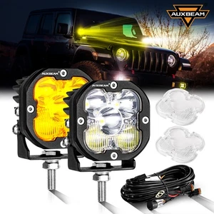 AUXBEAM 2pcs 3" LED Work Light Combo Pods Amber White Off-Road Lights For Chevy - Picture 1 of 12