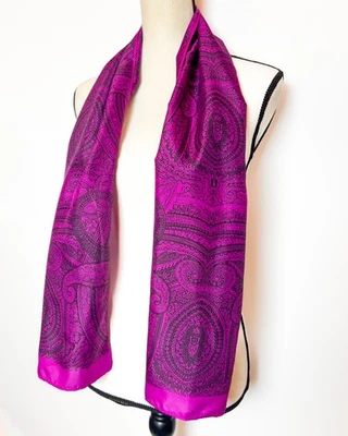 Cachecol oblongo vintage Glentex roxo estampa paisley, feito no Japão - FRETE GRÁTIS - Imagem 1 de 4