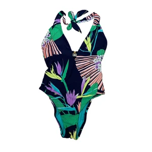 Traje de baño TRINA TURK para mujer 6 halter inmersión clásico azul tropical de una pieza - Imagen 1 de 14