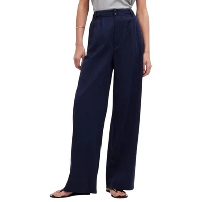 Pantalones Madewell para mujer talla 6 azul marino The Harlow pierna ancha mezcla de lino Foto 1 de 4