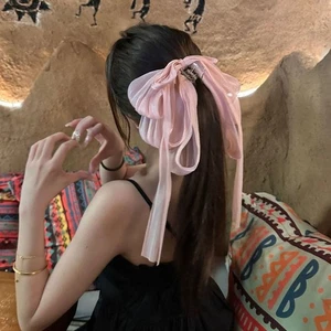 Long Ribbon Bow Hair Clip French Style Gauze Hair Grab Women Girls - Picture 1 of 7