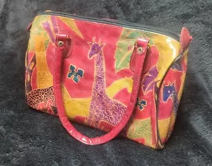 Vintage? GIRAFFE Handtasche gestempelt Leder BUNT Handtasche rot blau gelb grün - Bild 1 von 21