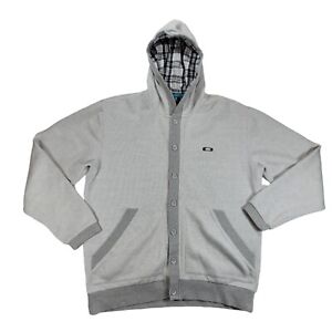 Oakley Regular Fit Hoodie Mens Size L Gray White Stripe Button Up Pockets