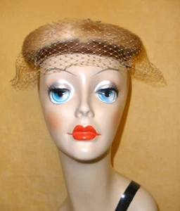 1960's Brown Velvet Open Top Hat w/ Mink Accents, Matching Netting & Bows - Picture 1 of 7